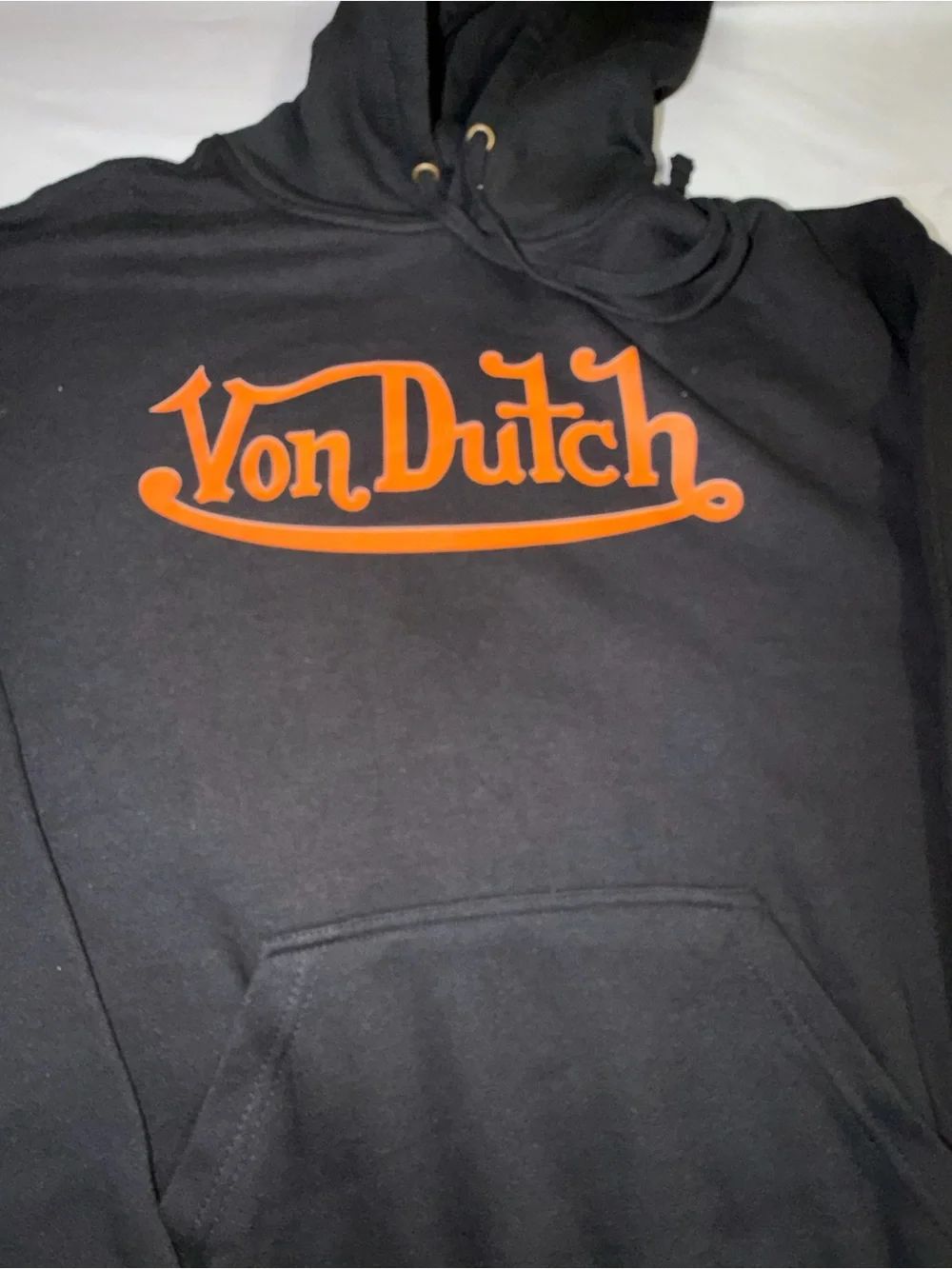 Von Dutch Black Hoodie with Orange Logo Chest Graphic